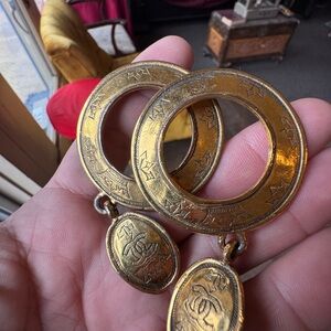 CHANEL Gold Circular Earrings with Logo